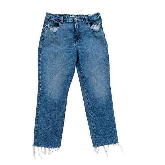 Good American Good Vintage Frayed Distressed Straight Leg Jeans Size 14/32 - Picture 1 of 5